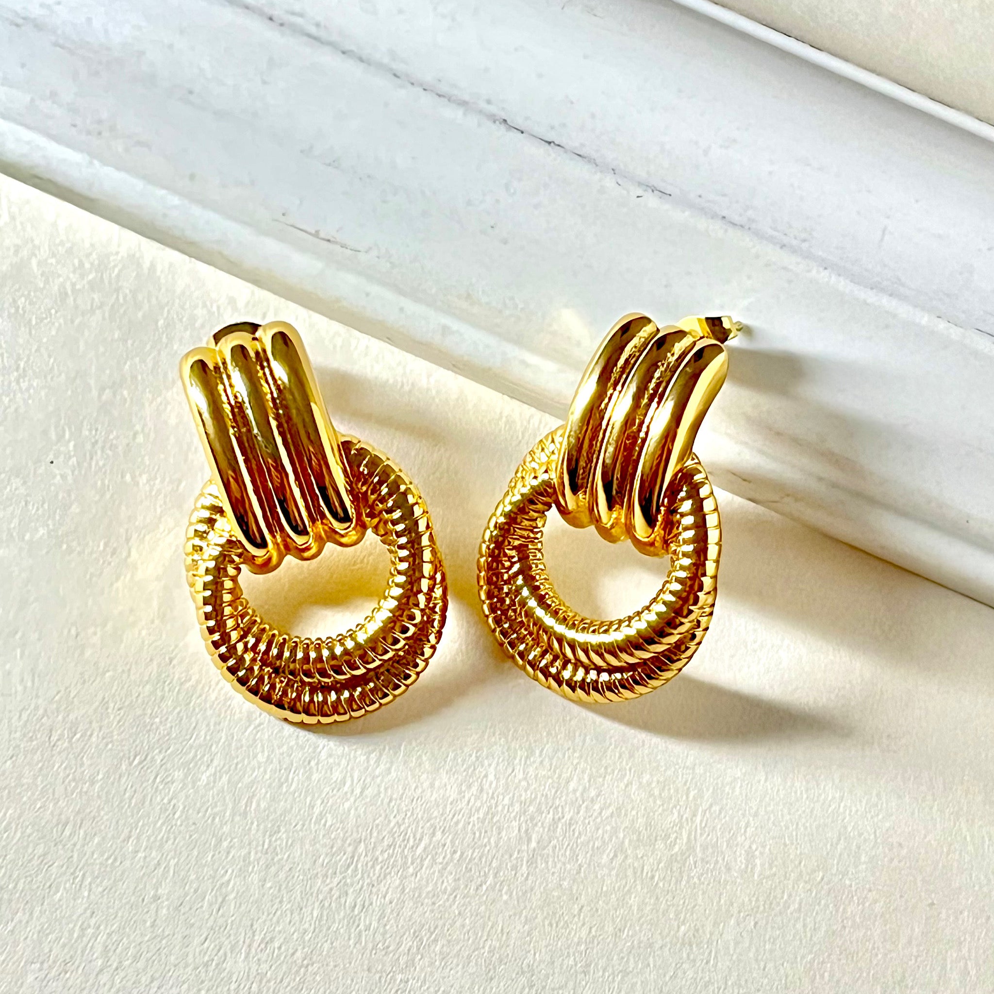 Gold Plated Textured Hoop Stud Earrings