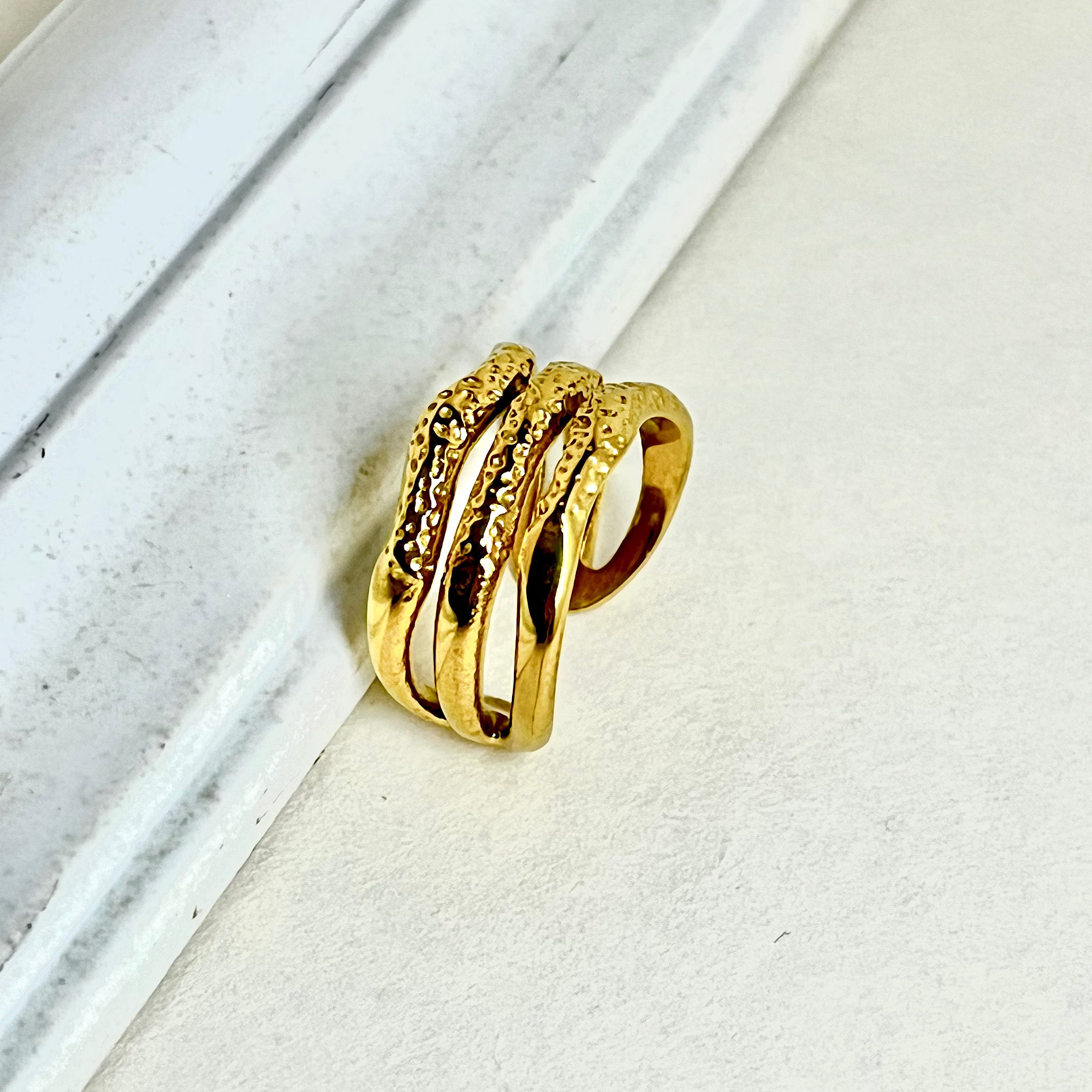 Hammered Multi-Band Statement Ring