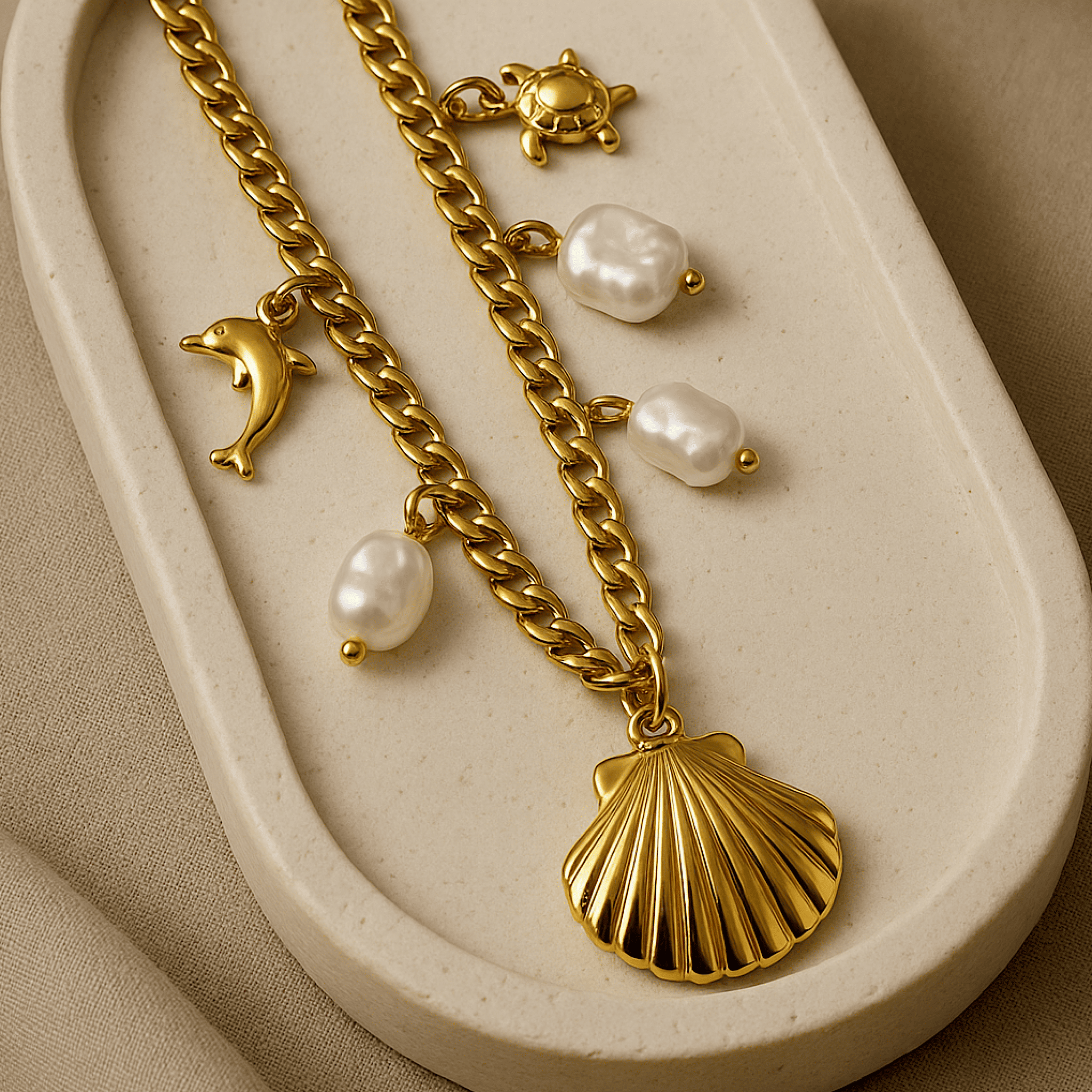 Ocean Series Gold Plated Charm Necklace