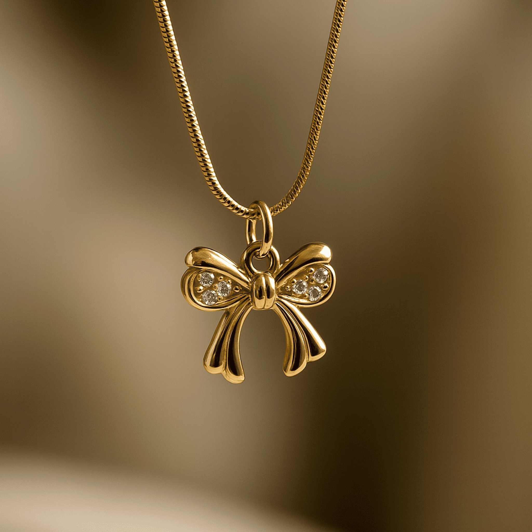Gold Plated Bow Pendant Necklace
