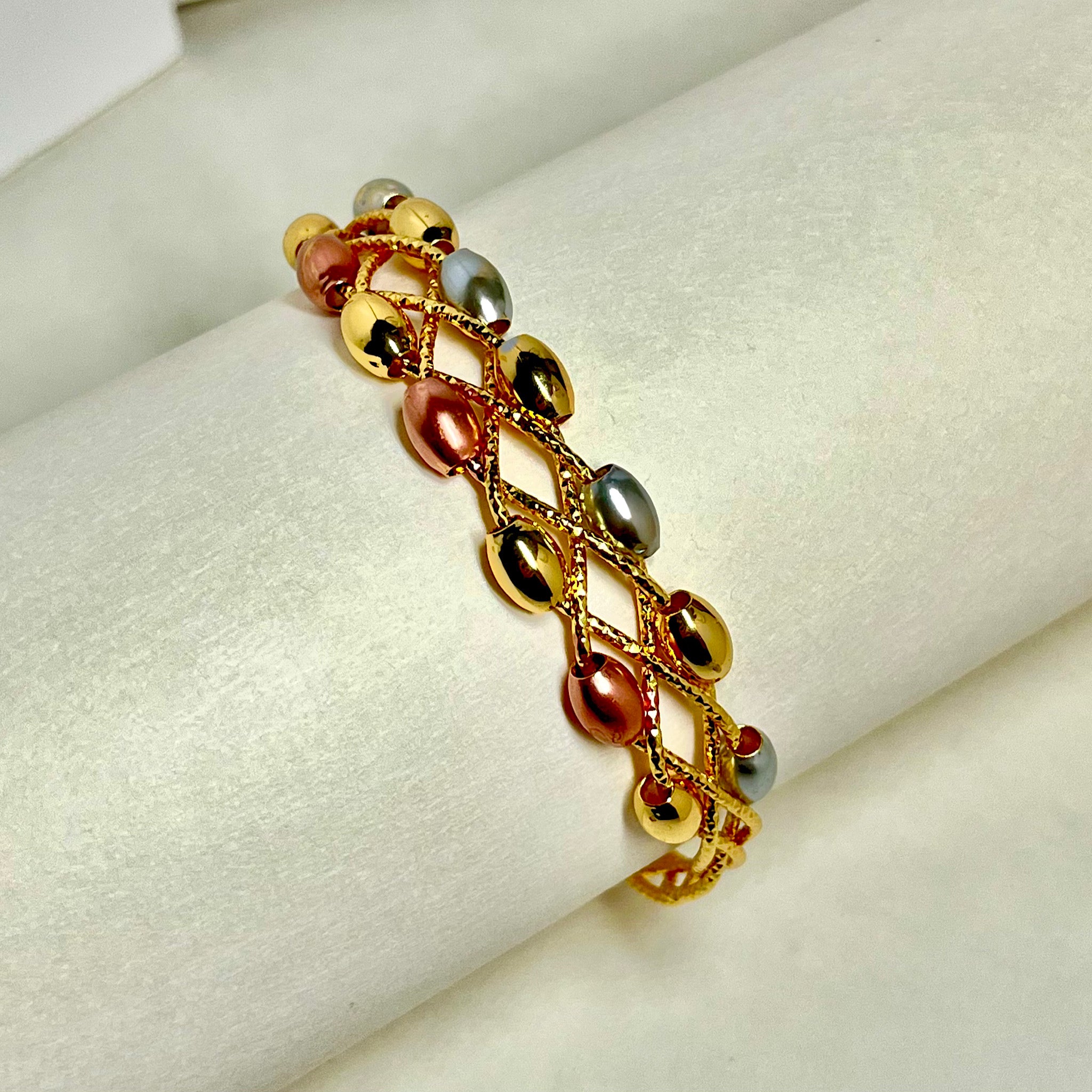 Multi-Strand Oval Beaded Cuff Bracelet