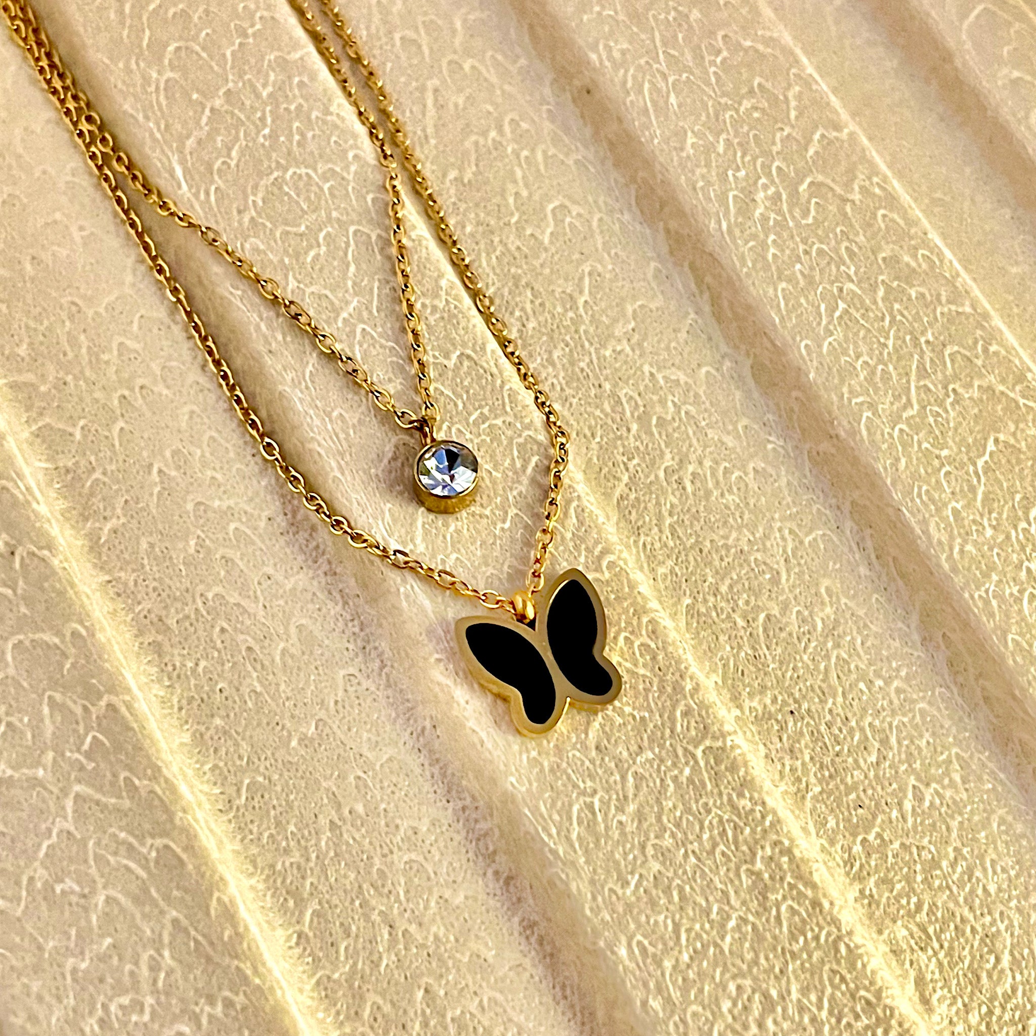 Little Black Butterfly Two-Layer Necklace