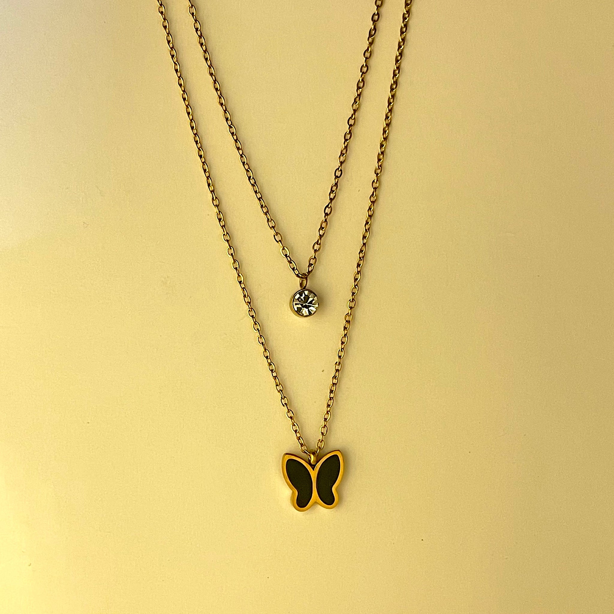 Little Black Butterfly Two-Layer Necklace