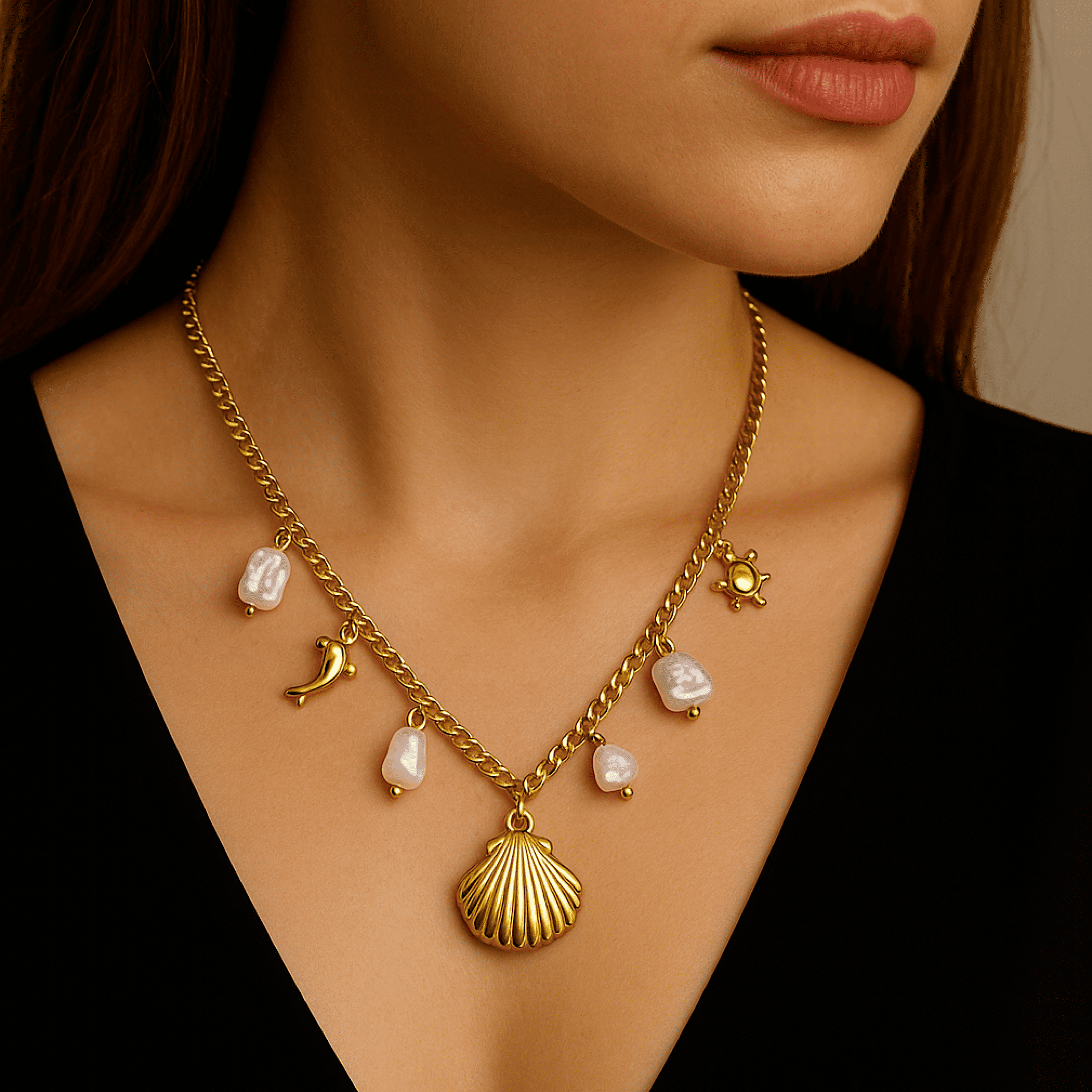 Ocean Series Gold Plated Charm Necklace