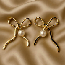 Gold Plated Bow Pearl Earrings - KINYOI