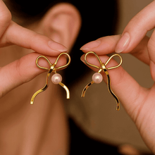 Gold Plated Bow Pearl Earrings - KINYOI