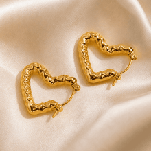 Golden Ripple Heart Hoops - KINYOI