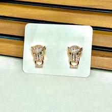 Golden Studded Leopard Face Stud Earrings - KINYOI